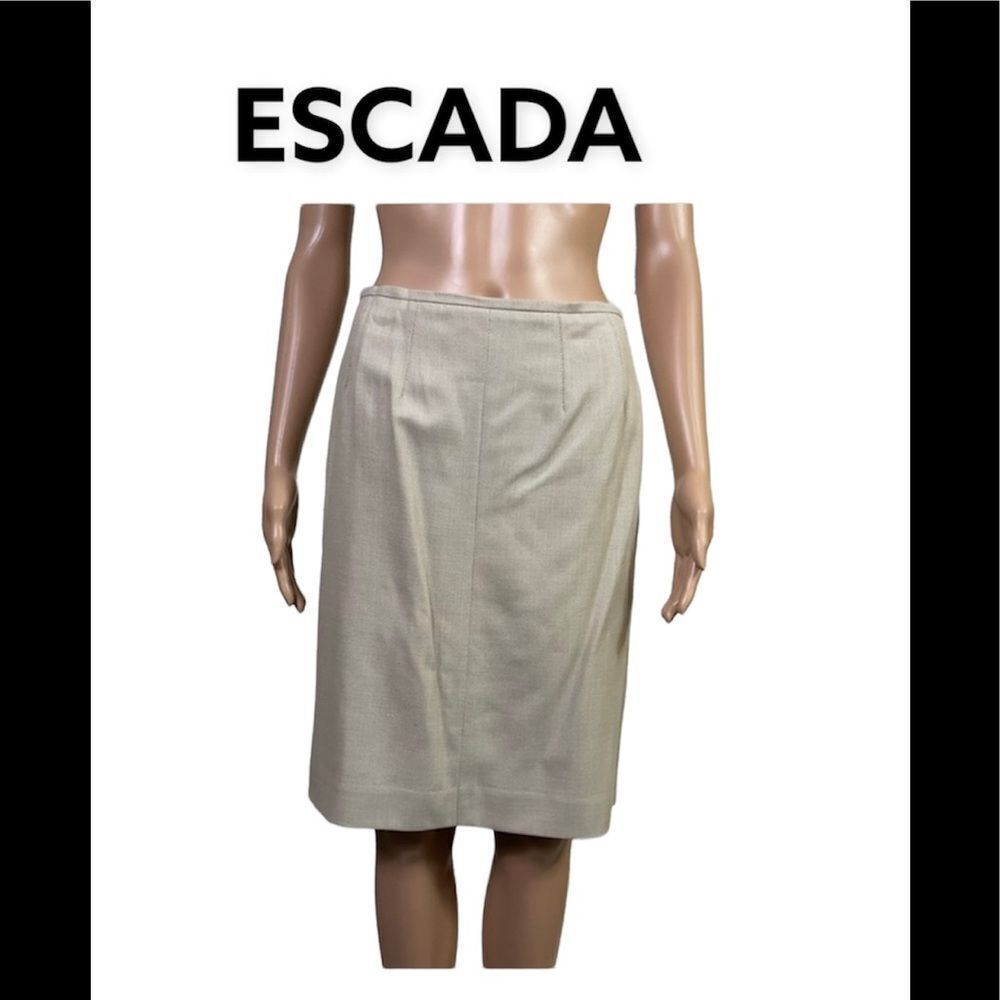 Escada Tan Cofee Straight Knee Length Woven Pencil Skirt 36 US 4